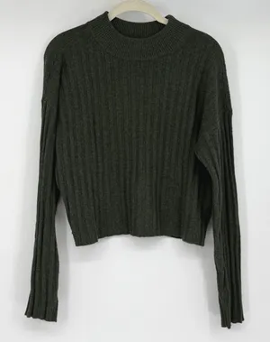 Madewell Dark Green Ribbed Wool Blend‎ Mock Neck Cropped Sweater Medium thumbnail 1