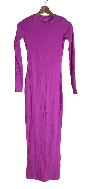 SKIMS Fits Everybody Crew Neck Long Sleeve Dress Neon Orchid Small thumbnail 1