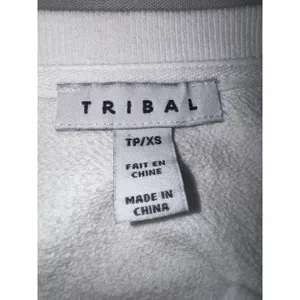 Tribal‎ Womens White Eyelet Lace Sleeve Split V-Neck French Terry Sweatshirt XS thumbnail 3