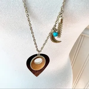 NY Collection Layered Necklace w/ Moon, Coin, Tassel, Turquoise Colored Stone Witchcore thumbnail 4