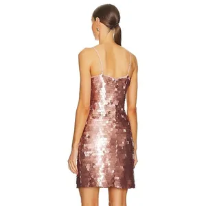 Revolve NWT 1. STATE Sequin Pailette V-Neck Sleeveless Spaghetti Strap Mini Slip Dress thumbnail 4