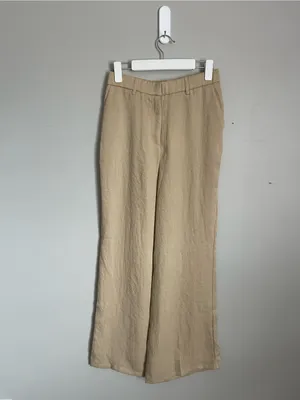 OGL Tan European Linen Blend Mid Rise Flared Pant with Pockets Sz M thumbnail 4