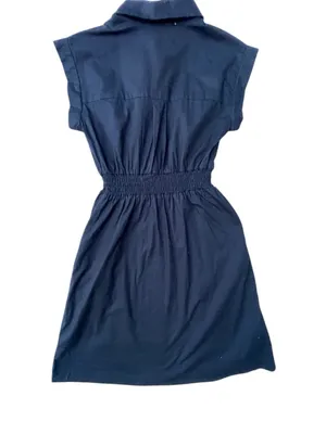 Black Button-Front Shirtdress with Smocked Waist‎ thumbnail 5