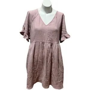 Madewell Women's L Pink Ruffle Sleeve V-Neck Short Minidress thumbnail 8