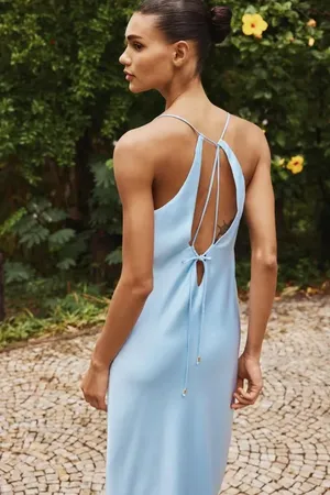 Zara Elegant Blue Satin Slip Dress evening wedding holiday thumbnail 7