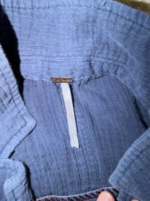Free People Blue textured button up Long sleeve thumbnail 6
