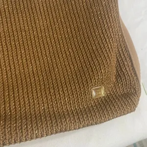 The Sak Brown Woven Straw Shoulder Bag W/ Subtle Gold Glitter Boho Purse thumbnail 7