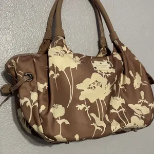 Chic Kate Spade Neutral Floral Nylon Leather Hobo Bag Shoulder Purse Trendy thumbnail 2