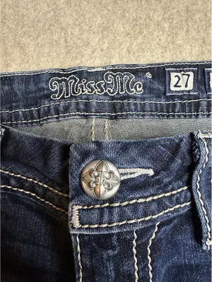 MISS ME Jeans Mid Rise Easy Cropped Bling Embellished Floral Design 27x23 thumbnail 6