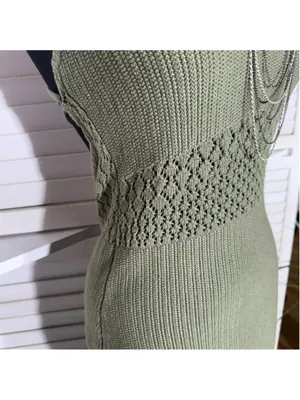 Y2K mini dress sage green crocheted cotton boho fairy backless festival grunge L thumbnail 9