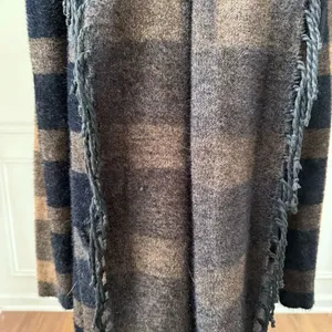Lysse Alice Fringe Cardigan Sweater Coat Brown Black Buffalo Check $198 XXS XS S thumbnail 5
