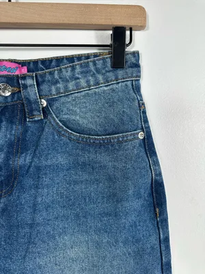 Edikted Wide Leg Carpenter Jeans Y2K Skater Baggy Denim‎ Blue High Rise XS thumbnail 5