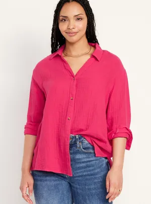 Crinkle Gauze Boyfriend Shirt thumbnail 5