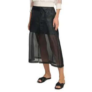 NWT DKNY Womens Organza Cargo Skirt Sheer P4BNUWEN Black 2 thumbnail 3