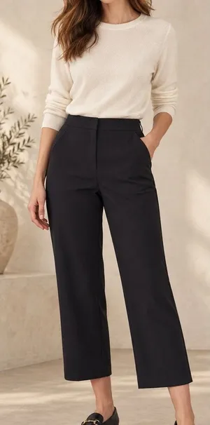 Ecru Black Cropped Flare Pants Size 2 Stretch Side Zip Dress Trousers thumbnail 1