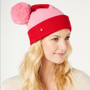 NWT Kate Spade New York color Block beanie pink Red Striped thumbnail 1