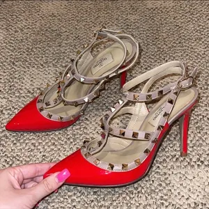 Valentino Garavani Valentino Red Patent Gold RockStud Heels thumbnail 1