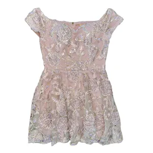 Blush Pink Embroidered Lace Wedding Guest Dress Size Large 3D Floral Formal thumbnail 2