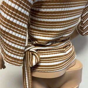 NWOT Socialite Brown & White Wrap Top diagonal stripes size S thumbnail 6