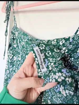 Reformation Agean Mini Dress Green Floral Print Tie Strap Shoulders Size 4 thumbnail 10
