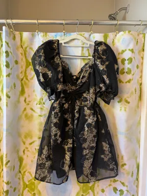 Buddy Love Mini puff sleeve black and gold dress size small thumbnail 2