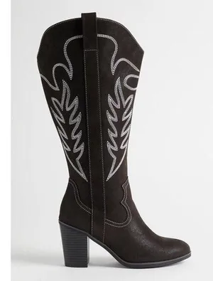 Torrid Tall Shaft Heeled Western Boot Black 6 WW NEW thumbnail 1