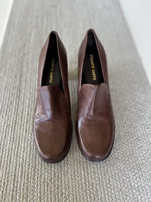 Franco Sarto Brown Leather 90s Minimalist Block Heel Loafers Size 8 thumbnail 2