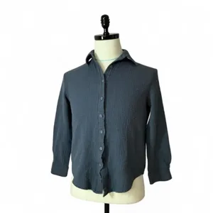Princess Polly Gauze Button Down Shirt Womens Size 2 Blue Long Sleeve Cotton Top thumbnail 4