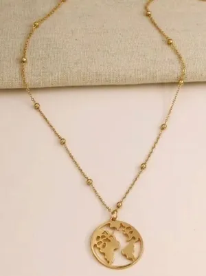 3/$30 💛 Worldwide Globe Pendant Necklace Gold thumbnail 1