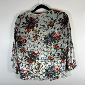 Maeve Anthropologie Burnout Velvet Silk Blend Floral Wrap Top Silver Grey‎ Large thumbnail 7