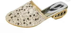 Gold Mesh Slides w/Round Toe Silver & Gold‎ Sequins Open Circle 1.5” Heels thumbnail 1