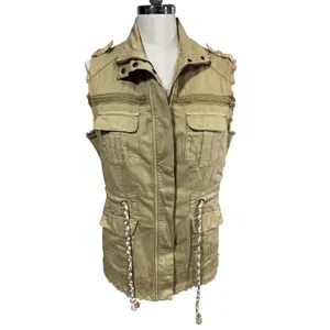 Buckle BKE‎ Women's S Tan Vest Utility Cargo Boho Distressed Outerwear Vest thumbnail 2