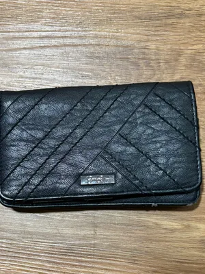 Jessica Simpson Black Checkbook Wallet Leopard Print Interior Faux Leather thumbnail 7