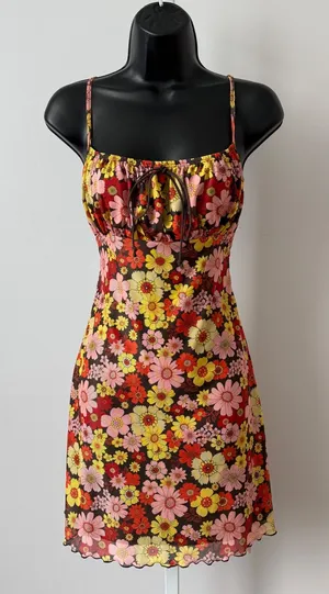 SHEIN sz M Floral Print Mesh Cami‎ Dress Lettuce Hem Mini Dress 90s style Y2K thumbnail 1