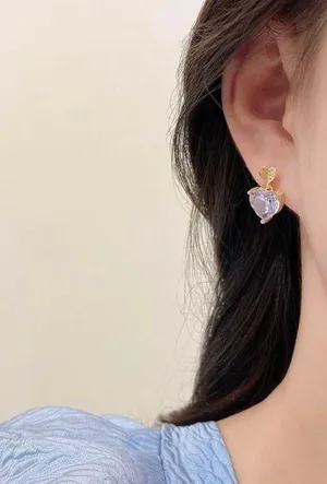 Women's Crystal Love Heart Stud Earrings Gold thumbnail 4