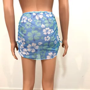 XS S hibiscus floral sheer mesh stretch ruched swim cover skirt SW2 3512 thumbnail 4