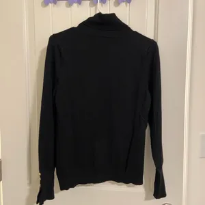NWOT Premise women’s black thin soft‎ knit gold button turtleneck top large thumbnail 7