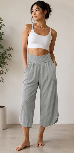 Halara Women’s Large Gray Crossover Waist Cropped Wide Leg Quick Dry Pants thumbnail 1