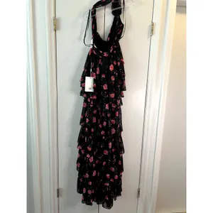 Mac Duggal 70246 One Shoulder Ruffled Rose Floral Gown Maxi Dress Black size 4 thumbnail 8