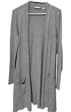 PURE‎ J. JILL CARDIGAN Gray LONG OVERSIZE DUSTER SWEATER Cotton Pockets Sz S thumbnail 1
