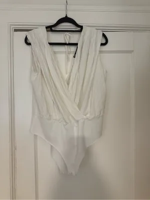 Zara White Cotton Wrap Bodysuit thumbnail 4