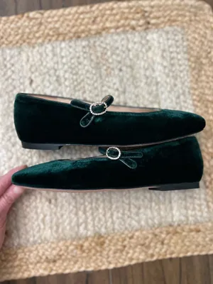 J. Crew Forest Green Velvet Anya Mary Jane Flats with Rhinestone Buckle Size 6 thumbnail 6