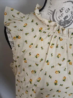 LOFT - Large Cream Sleeveless Floral Ruffle Neck Blouse thumbnail 3