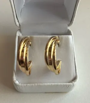 3/$20 Gold Tone Twisted Triple Circular Hoop Stud Earrings 1” Pierced thumbnail 1