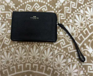Coach Black Pebbled Leather Zip Wristlet with Gold Hardware thumbnail 1