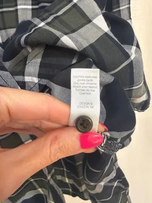 Athleta XL Plaid Button Down Shirt Gray Black 100% Cotton Long Sleeve thumbnail 5