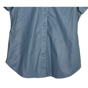 J.Crew Slim Fit ShortSleeve Faux Leather Shirt Snap Button Down 4 Dusty Sea Blue thumbnail 3
