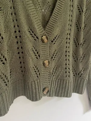 American Eagle Outfitters Olive Green Knit Cropped Cardigan thumbnail 5