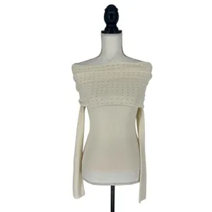 Le Superbe Aura Embellished Off-The-Shoulder‎ Sweater in Snow thumbnail 3