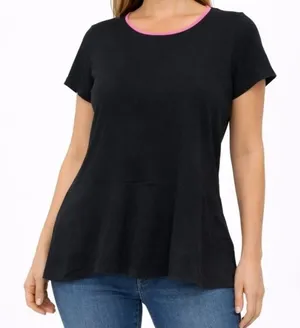 Isaac Mizrahi Live Black Short Sleeve Peplum Top Size Medium thumbnail 1